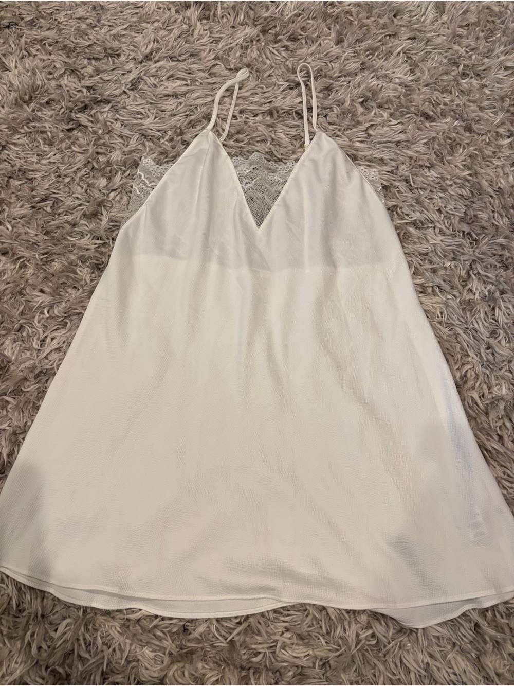 Flora by Flora Nikrooz White Lace Trim Satin Slip Nightgown Sz S (Never Worn)